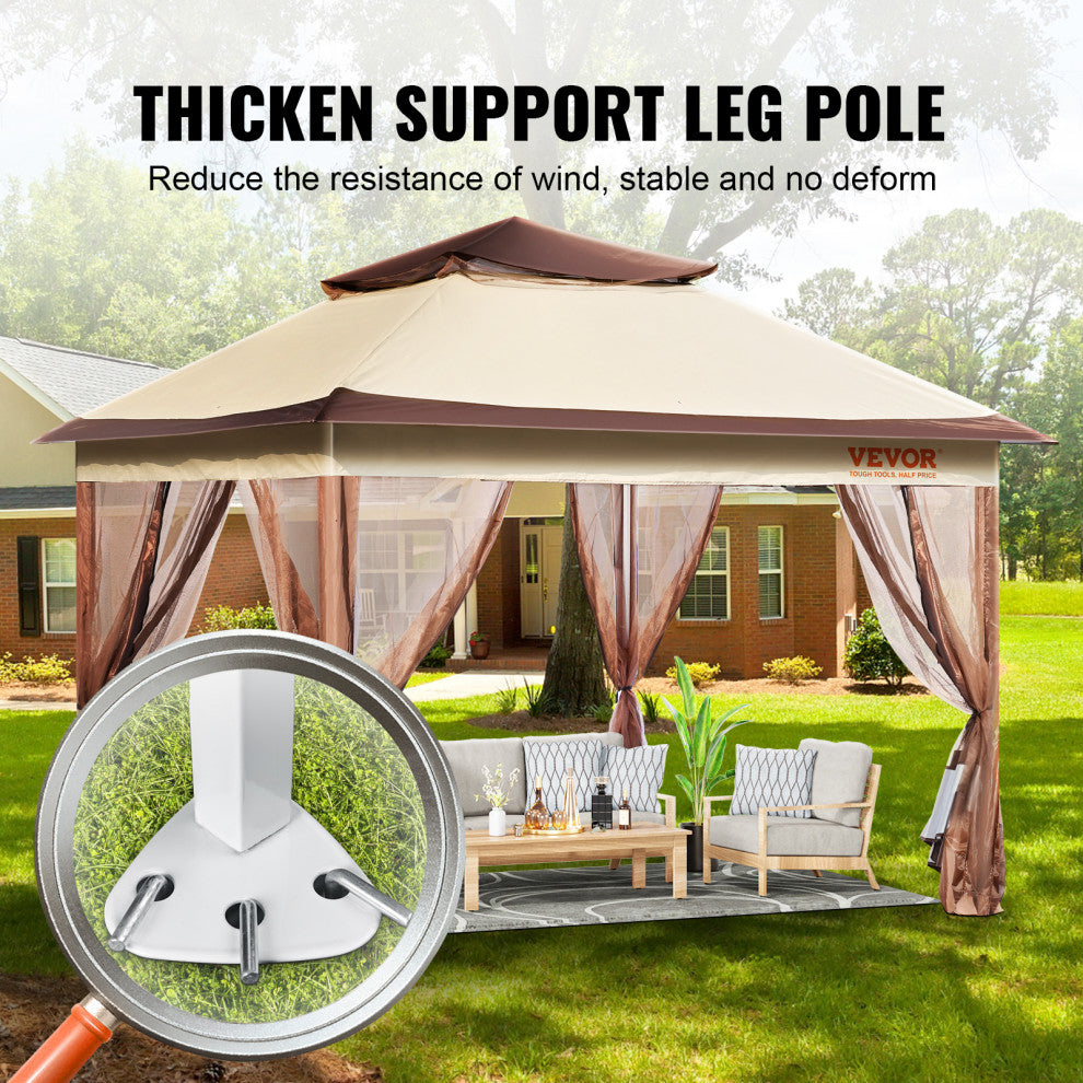 VEVOR Patio Gazebo Pop-up Gazebo Tent 11x11'' for 8-10 Person With Mesh Netting