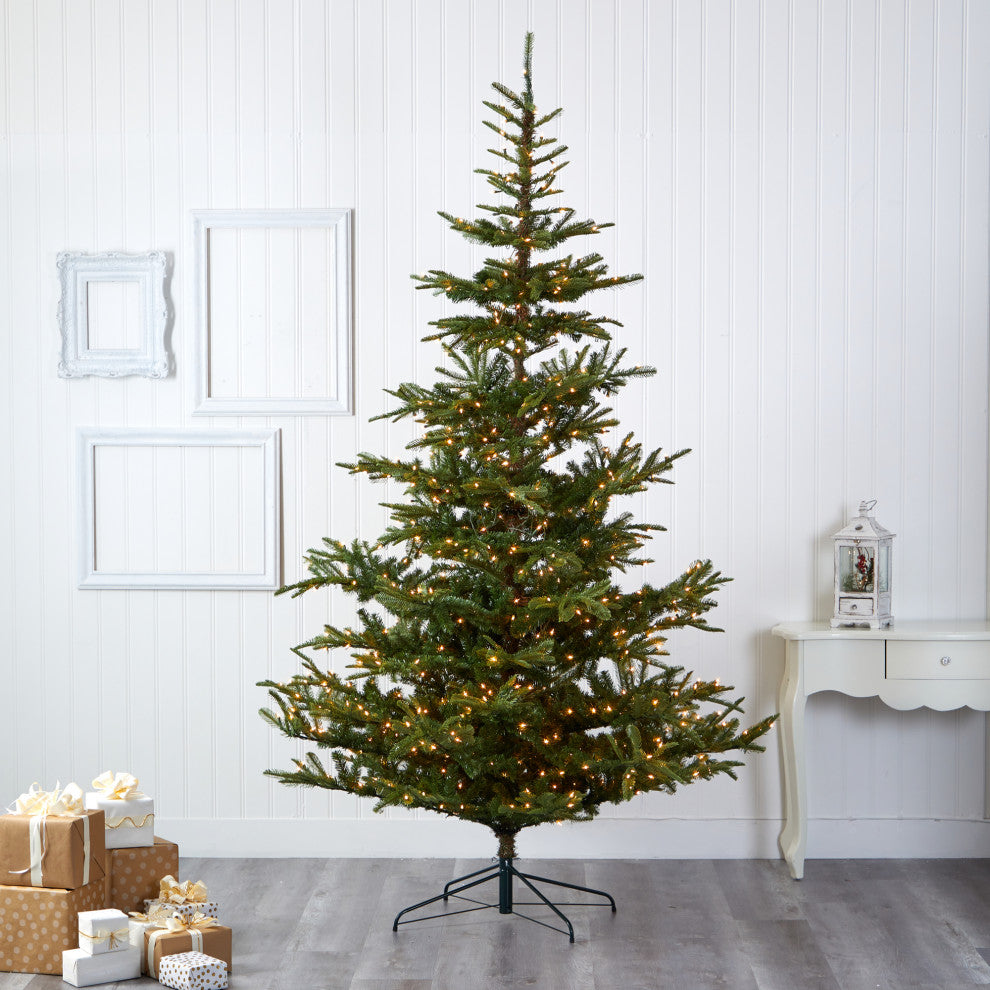 9' Layered Washington Spruce Faux Xmas Tree W/ Clear Lights & Bendable Branches