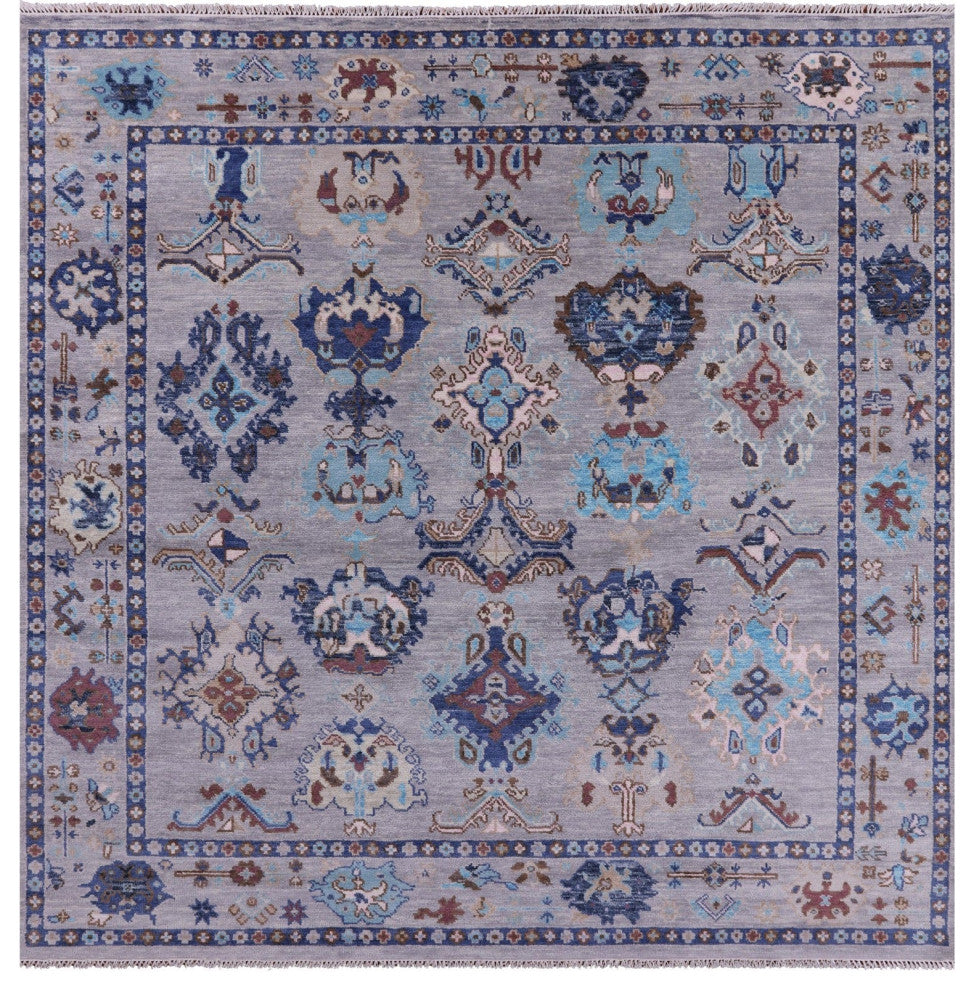 9' Square Handmade Turkish Oushak Wool Rug - Q13574