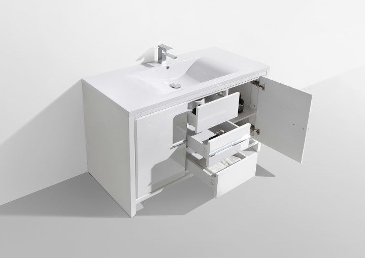 MOD 48" Free Standing Modern Bathroom Vanity, High Gloss White