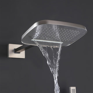 Thermostatic Rain Shower System with Hand Shower-Includes Rough-in Valve, Brushed Nickel