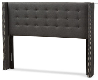 Ginaro Dark Gray Fabric Button-Tufted Nail Head King Size Winged Headboard
