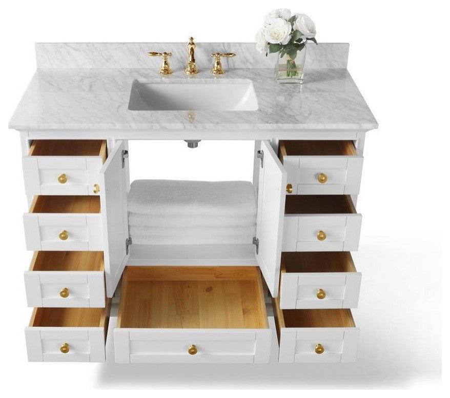 Audrey Vanity Set, White, 48", Gold Hardware, No Mirror