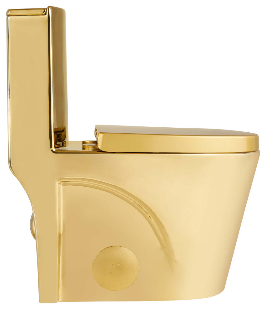 Fine Fixtures Dual-Flush Elongated One-Piece Toilet With High Efficiency Flush, Shiny Gold