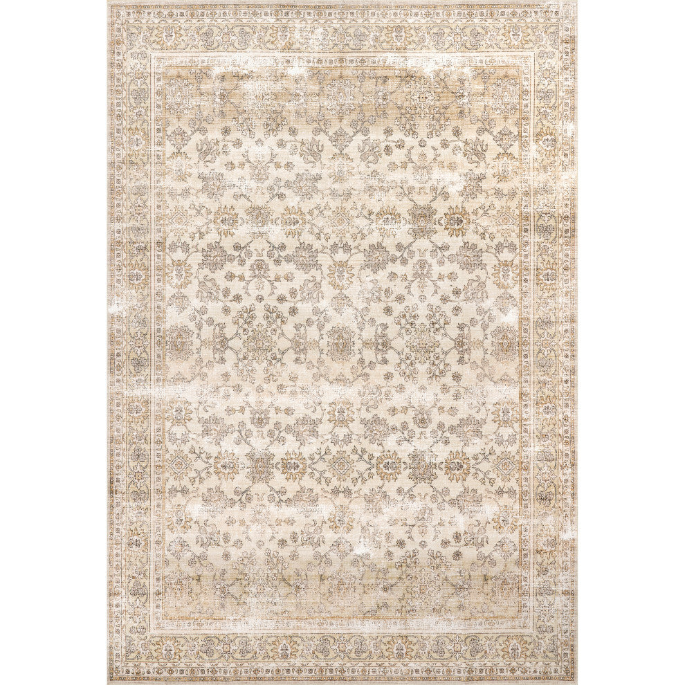 Nuloom Deadra Vintage Floral Machine Washable Area Rug, Beige 4'x6'