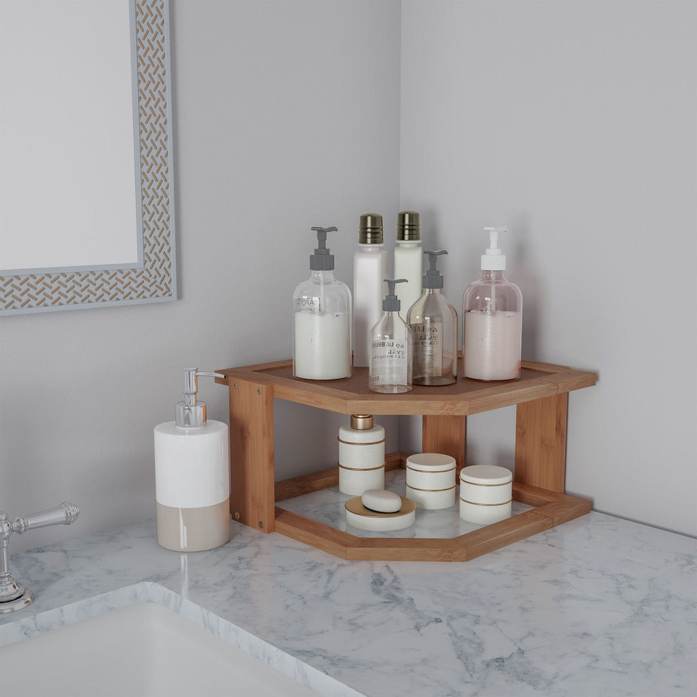 Lavish Home Bamboo and Cork 2 Tier Shelf