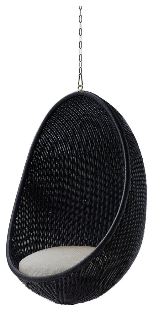 Nanna Ditzel Exterior Hanging Egg Chair, Black - Sunbrella Sailcloth Seagull Cushion, Chain