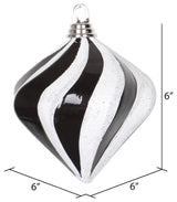 Candy Glitter Swirl Diamond Ornament, 6", Black, White
