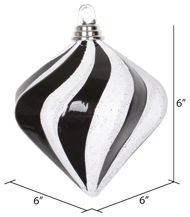 Candy Glitter Swirl Diamond Ornament, 6", Black, White