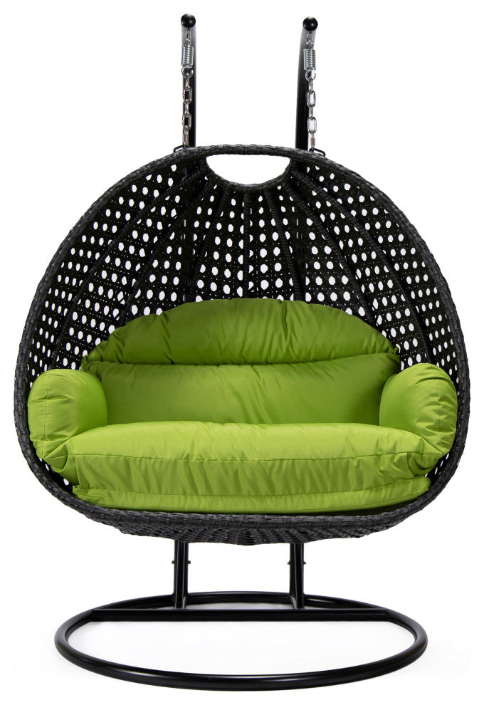 LeisureMod Mendoza Charcoal Wicker Hanging Double Egg Swing Chair, Light Green