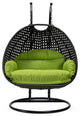 LeisureMod Mendoza Charcoal Wicker Hanging Double Egg Swing Chair, Light Green