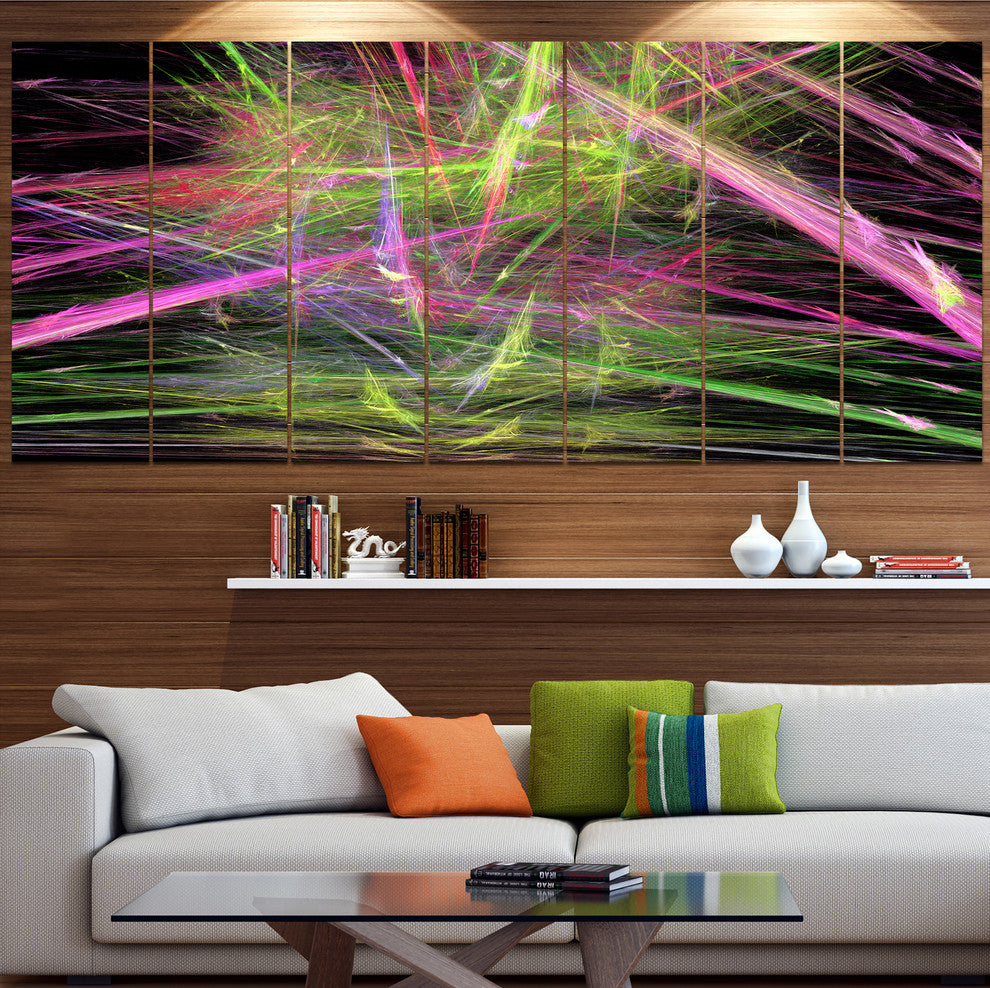 Green Pink Magical Fractal Pattern, Abstract Canvas Wall Art, 83"x32", 7 Panels