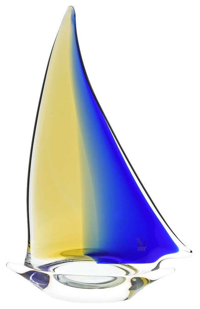 GlassOfVenice Murano Glass Large Sailboat - Amber Blue