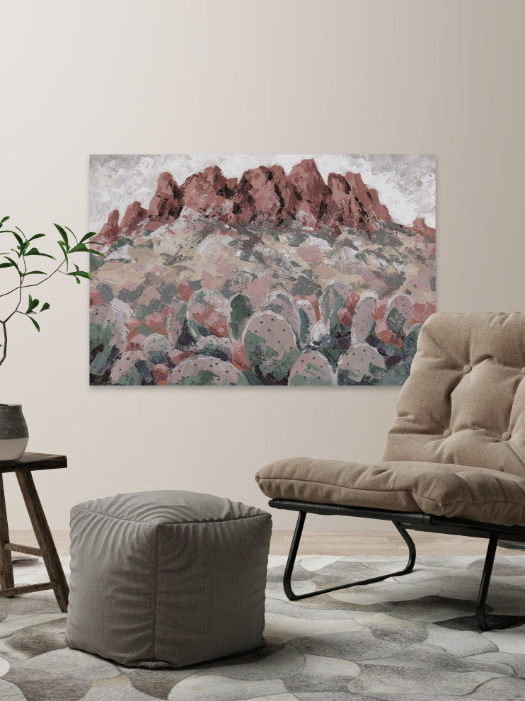 "Cactus in Red Rock" Painting Print on Wrapped Canvas, 60x40