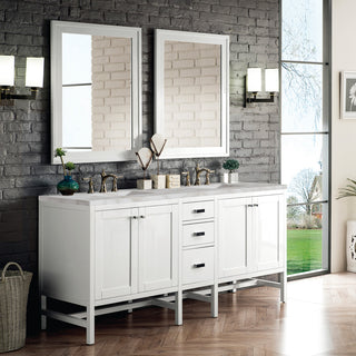 Addison 72" Double Vanity Cabinet, Glossy White, Victorian Silver, Three-Hole