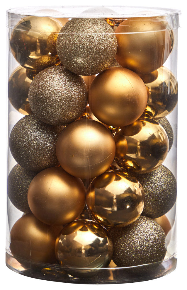 Holiday Xmas 30 Count 2.5" Shatterproof Ornament Set With Re-Useable Container