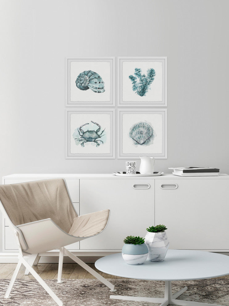 "Sea Life Quadriptych" Framed Painting Prints, 36"x36", 4-Piece Set