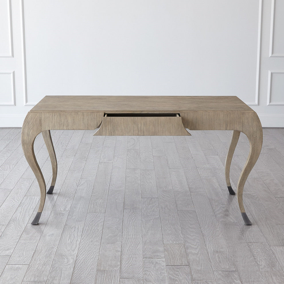Elegant Parisian Curved Leg Writing Desk Solid Oak Wood 1 Drawer