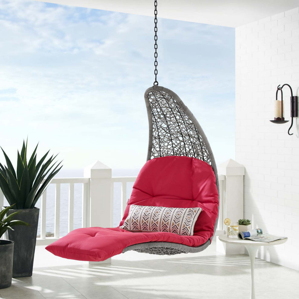 Swing Lounge Chair, Gray Red, Outdoor Patio Balcony Cafe Bistro Garden