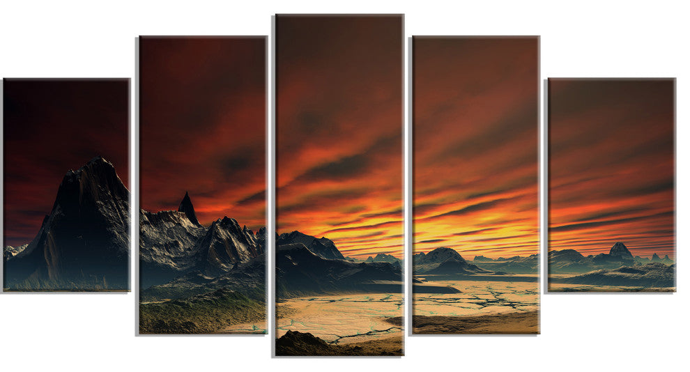 Beautiful Alien Planet Traos, Landscape Canvas Art Print, 60"x32", 5 Panels