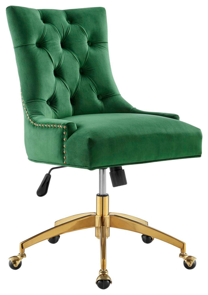 Regent Tufted Performance Velvet Office Chair Gold Emerald