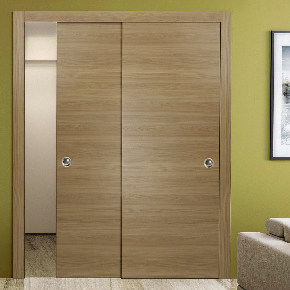 Sliding Closet Bypass Doors 72 x 80 & Hardware | Planum 0010 Honey Ash