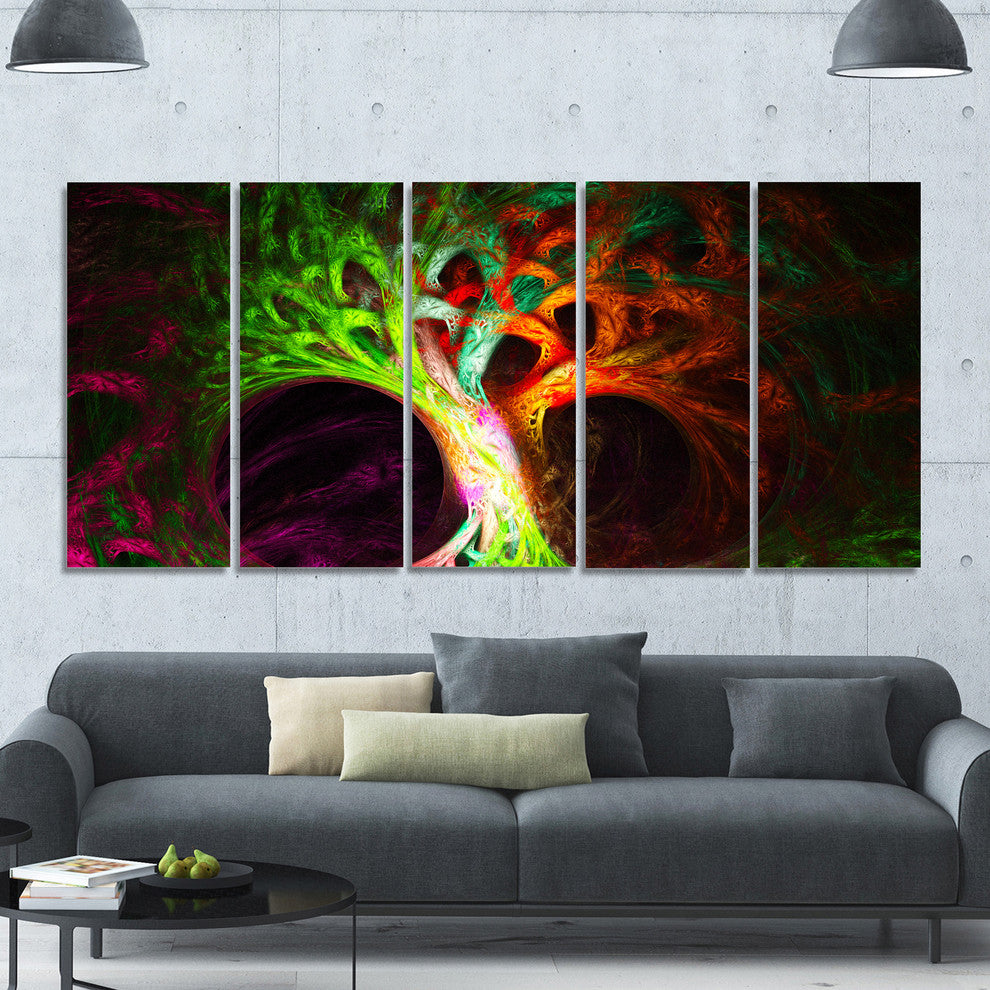 Magical Green Psychedelic Tree, Abstract Art on Canvas, 60"x28", 5 Panels