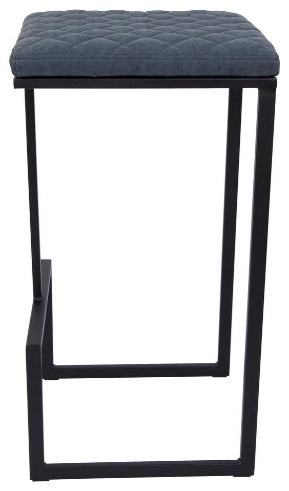 LeisureMod Quincy Quilted Stitched Leather Bar Stools With Metal Frame