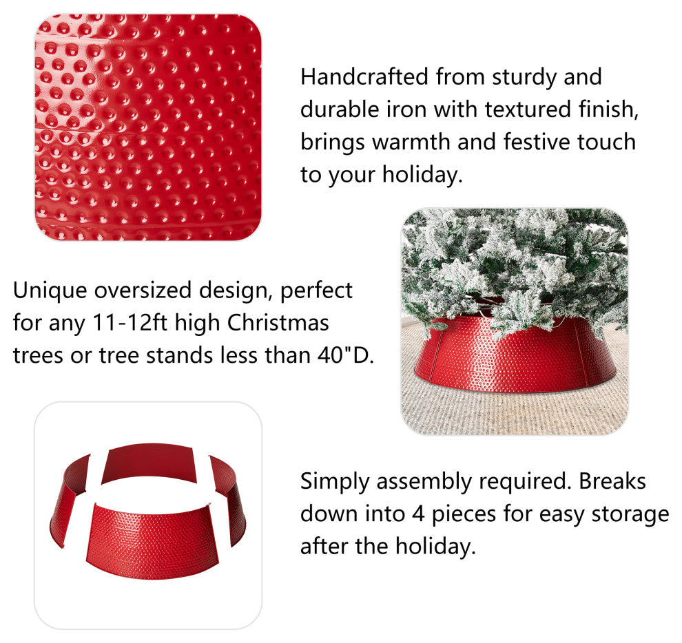 Christmas Red Hammered Metal Tree Collar, 40.5"D