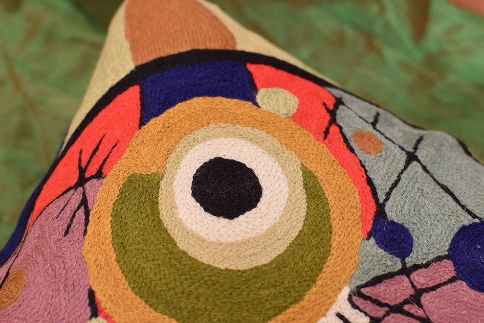 Kandinsky Circles In Circle II Throw Pillow Cover Handembroidered Wool 18x18"