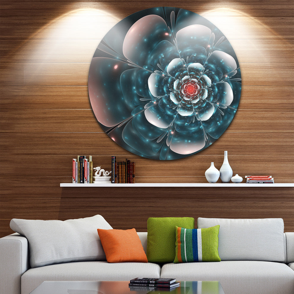 Full Bloom Blue Fractal Flower, Floral Round Wall Art, 11"