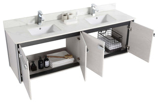 Oakville Wall Mount Bathroom Vanity, Mild Grey Oak, 72", Chrome Hardware