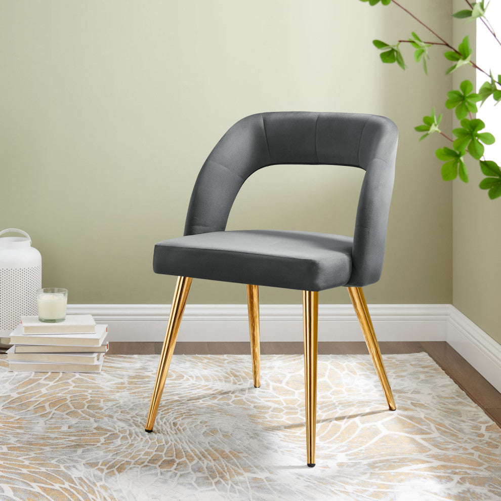 Dining Chair, Gold Gray, Velvet, Modern, Mid Century Bistro Hospitality