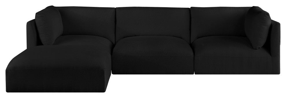 Ease Fabric Upholstered L-Shaped Modular Sectional, Black, 3 Piece: 2 Corner, 1 Armless, 1 Ottoman