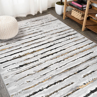 Batten Modern Stripe Area Rug, Gray/Black, 8 X 10