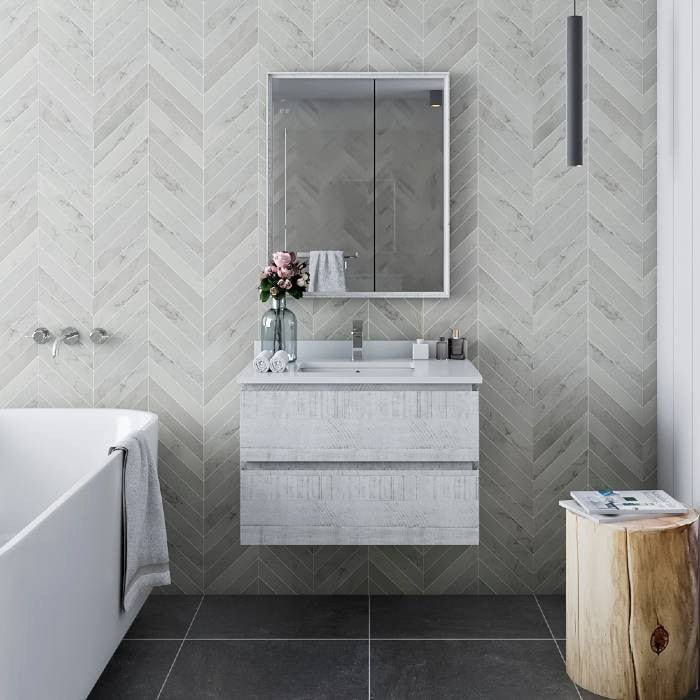 Fresca Formosa Modern 30" Rustic White Single Sink Vanity Set, Faucet Fft3071bn