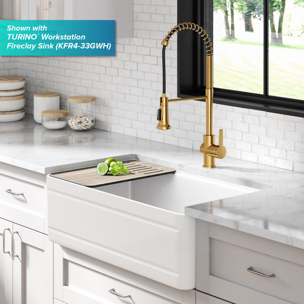 Britt Commercial Style 3-Function Pull-Down 1-Handle 1-Hole Kitchen Faucet, Brushed Brass (Model Kpf-1691bb)