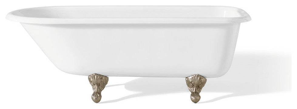 Cheviot Products Traditional Cast Iron Bathtub With Faucet Holes, Brushed Nickel