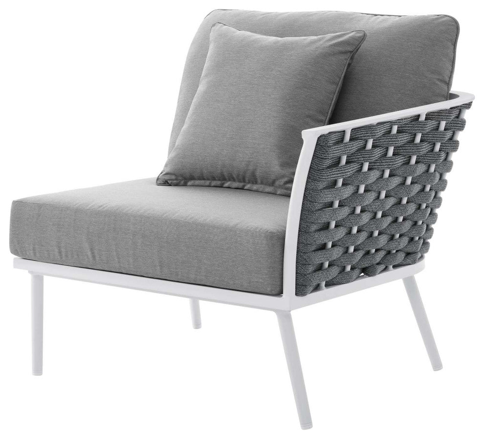 Sectional Sofa Table Set, White Gray, Aluminum, Modern, Outdoor Patio