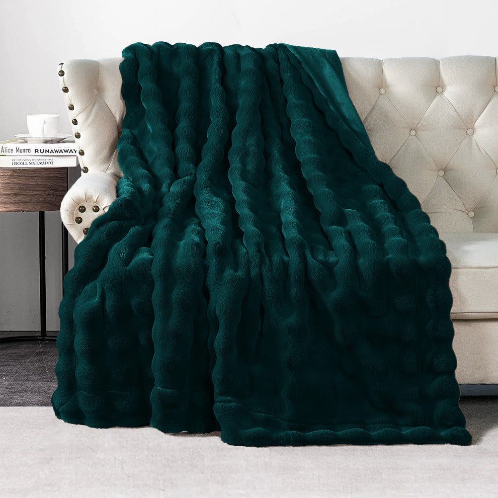 Textured Bubble Faux Fur Throw Blanket, Teal, 50"x60"