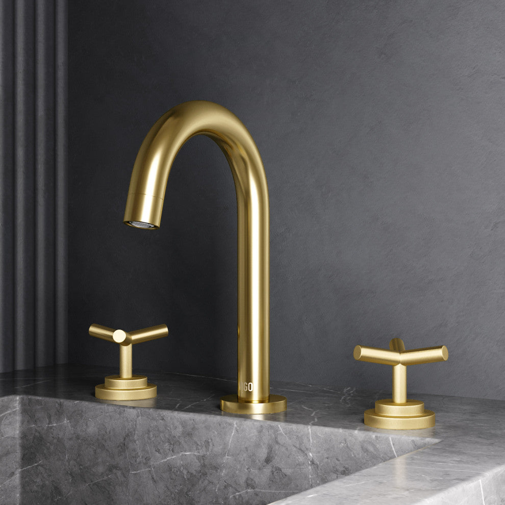 VIGO Jewel 9" H 2-Handle Widespread Bathroom Faucet, Matte Brushed Gold