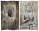 6' Tall Double Sided Stone Buddha Canvas Room Divider