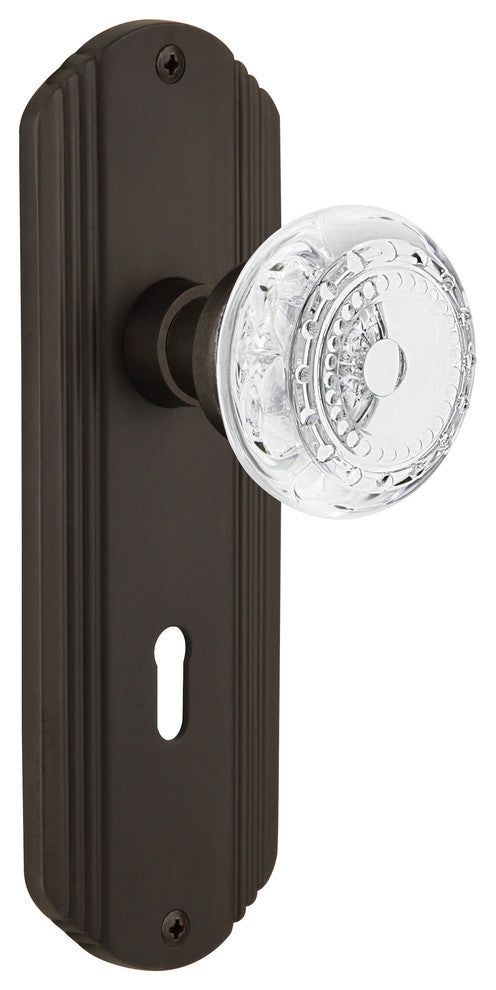Deco Plate Privacy With Keyhole Crystal Meadows Knob, Oil-Rubbed Bronze, 2.375"