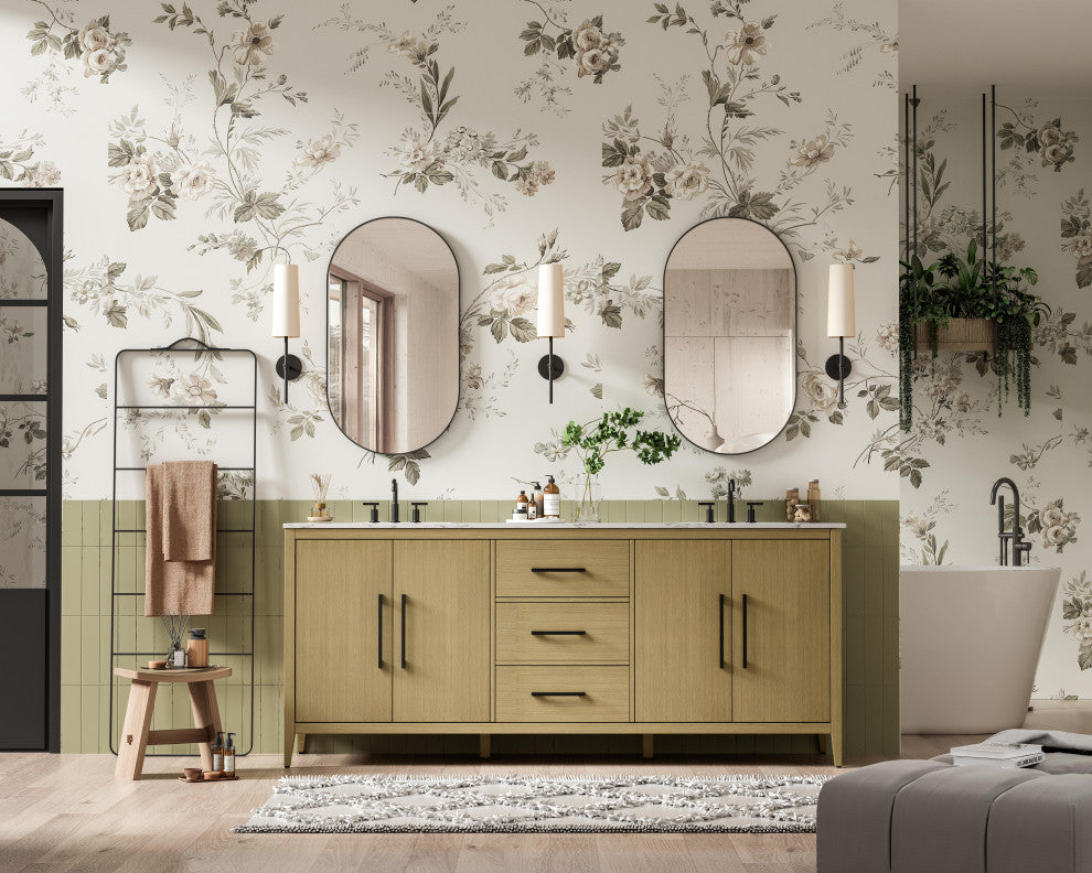 Home Living 84" Double Bathroom Vanity, Honey Brown