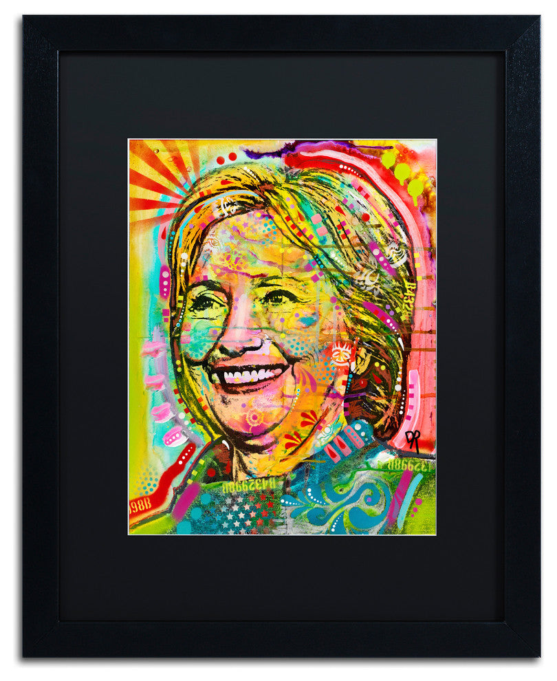 Dean Russo 'Hillary' Art, Black Frame, Black Mat, 16x20