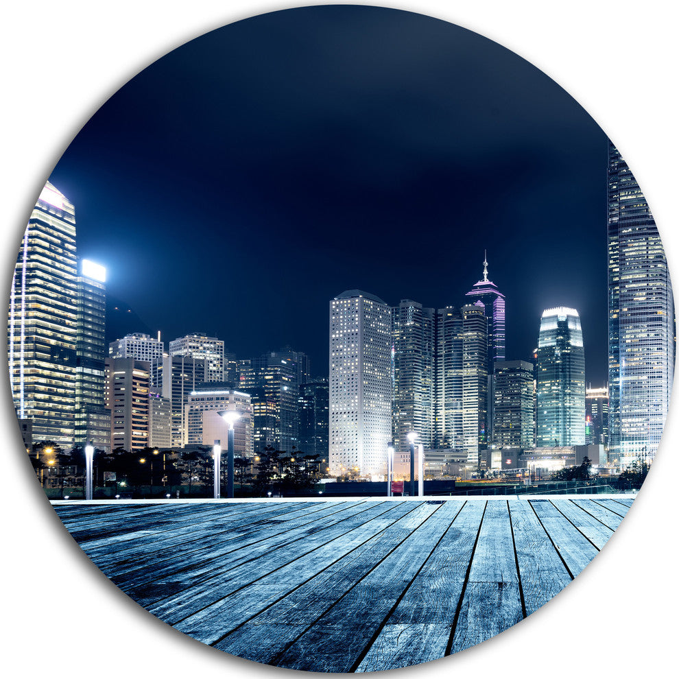 Blue Hong Kong City Skyline, Cityscape Large Disc Metal Wall Art, 23"