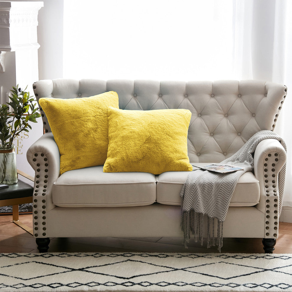 Heavy Faux Fur Throw Pillow Covers 2pcs Set, Sunshine Yellow, 20''x20''