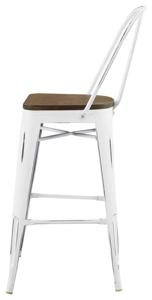 Bar Stool Chair Barstool, Set of 2, Wood, Metal, White, Modern, Bar Pub Bistro