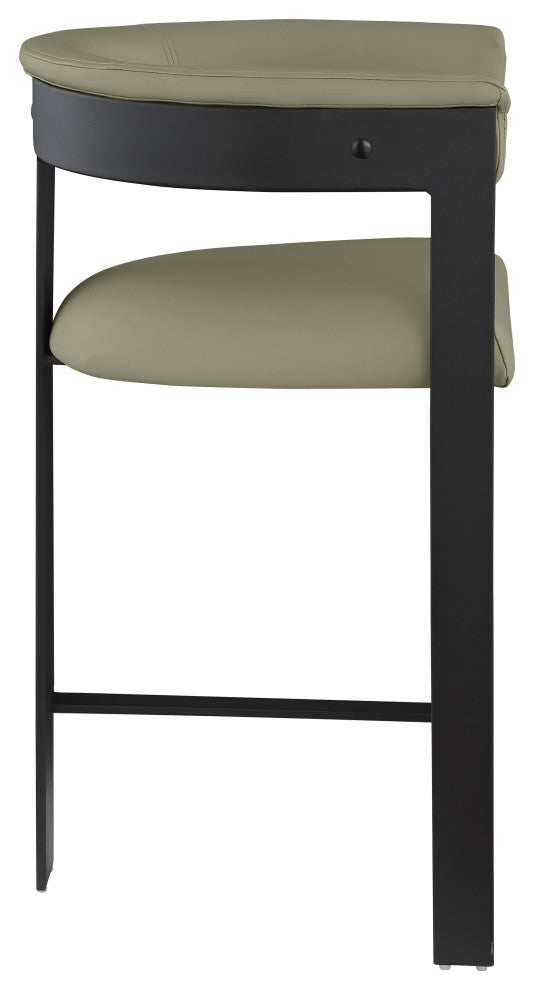 Romeo Upholstered Counter Stool, Olive, Vegan Leather, Matte Black Finish