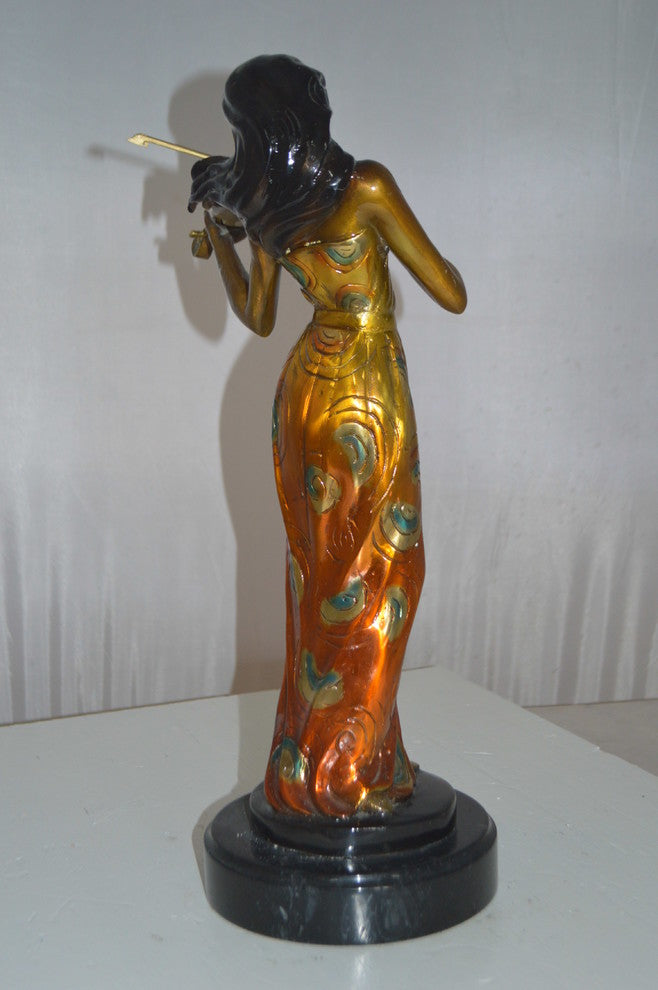 Girl Playing the violin Bronze Statue -  Size: 10"L x 7"W x 19"H.
